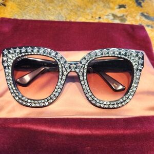 Gucci Black Crystal-Studded Sunglasses